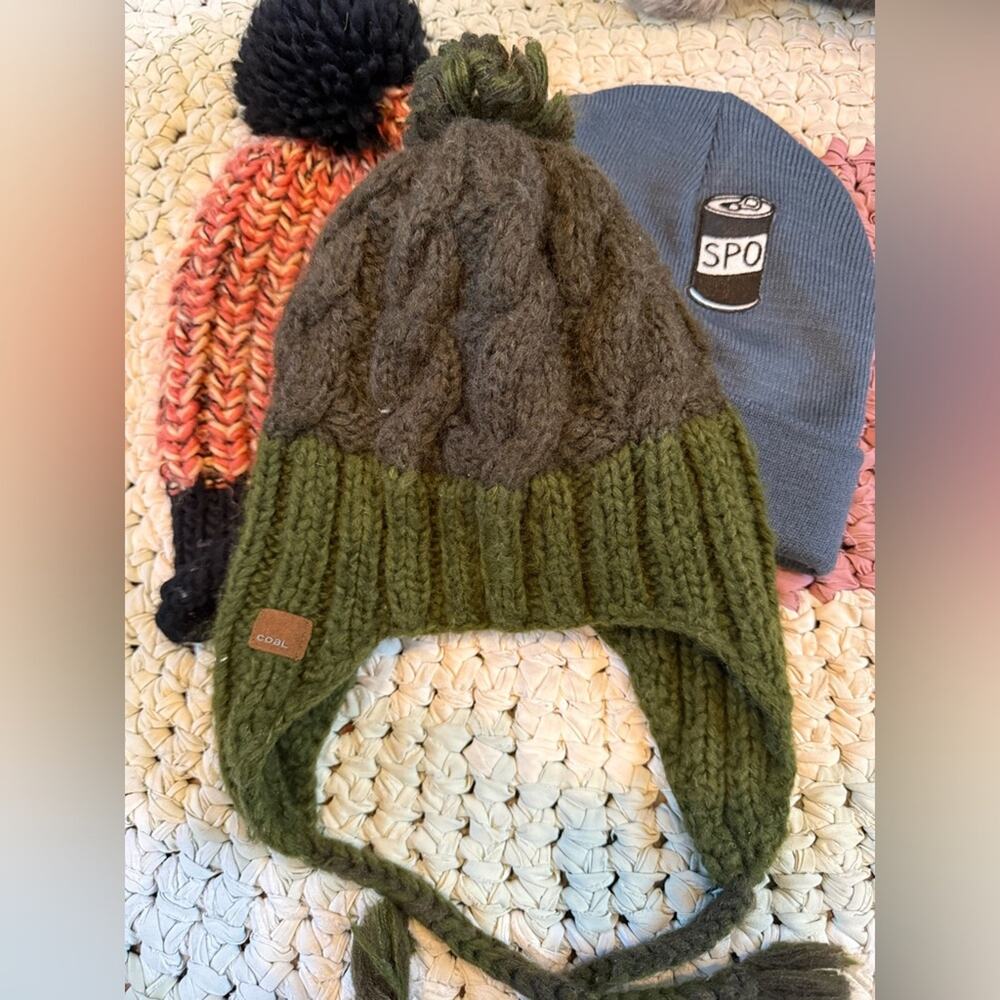 A bundle of Cozy Green and Brown adult warm Knit Hats